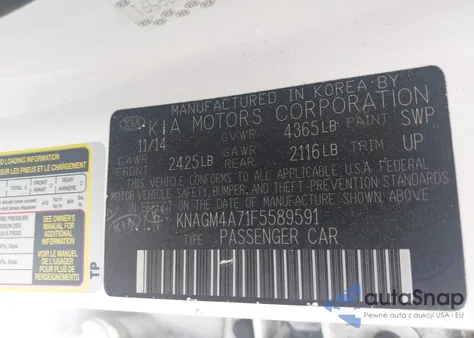 2015 Kia Optima Lx из США, поврежденный, VIN KNAGM4A71F5589591